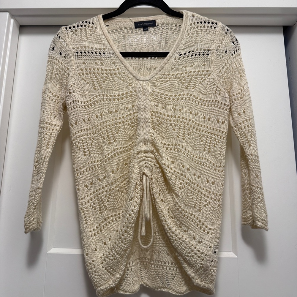 Warehouse Cream Knit V-Neck Sweater